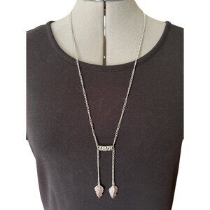 Silver-Tone Leaf Pendant Necklace With Long Chain & Lobster Clasp